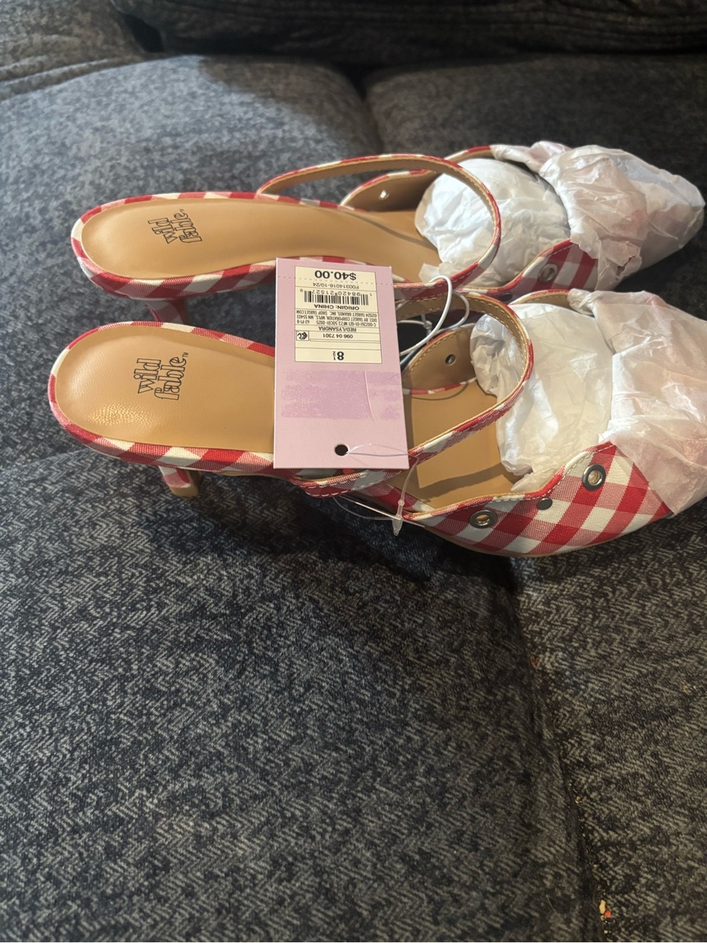 wild fable Red and White Gingham Slingback Heels